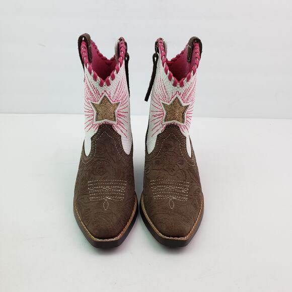 Ariat Wiggle Room Toddler Girls Size 9 Brown Pink Leather Western Cowboy Boots - Picture 5 of 12